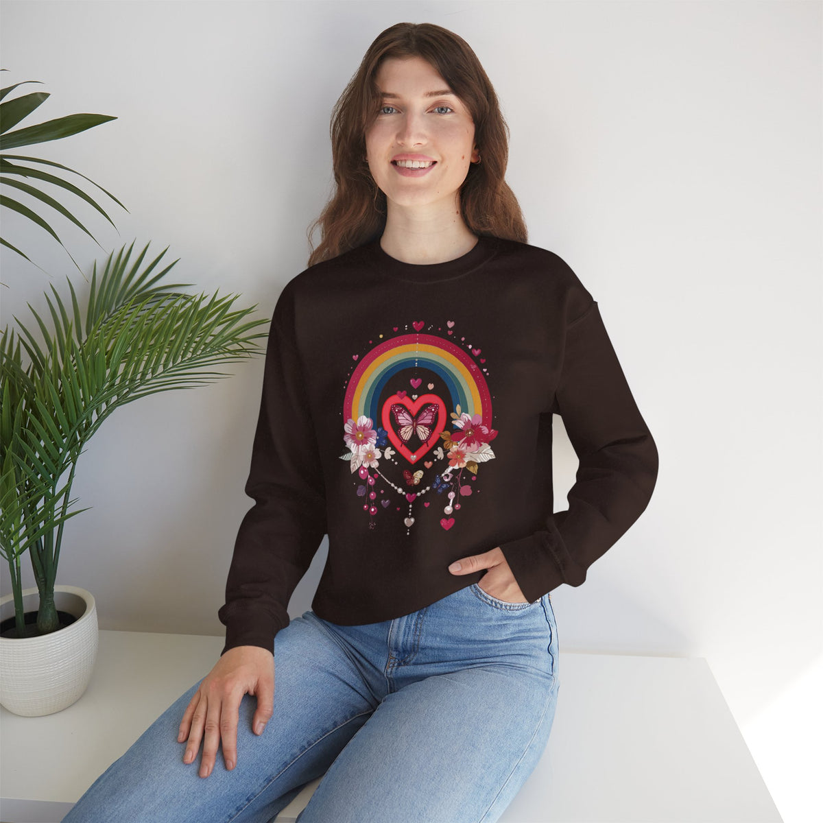 Rainbow Heart Sweatshirt, Floral Heart Sweatshirt, Floral Love Sweatshirt, Valentine's Day Sweatshirt, Rainbow Heart Floral Sweatshirt 113