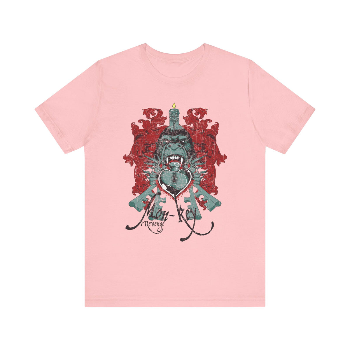 Gorilla Crest with Sword and Heart T-Shirt Heraldic Gothic Design Rock Band T-Shirt