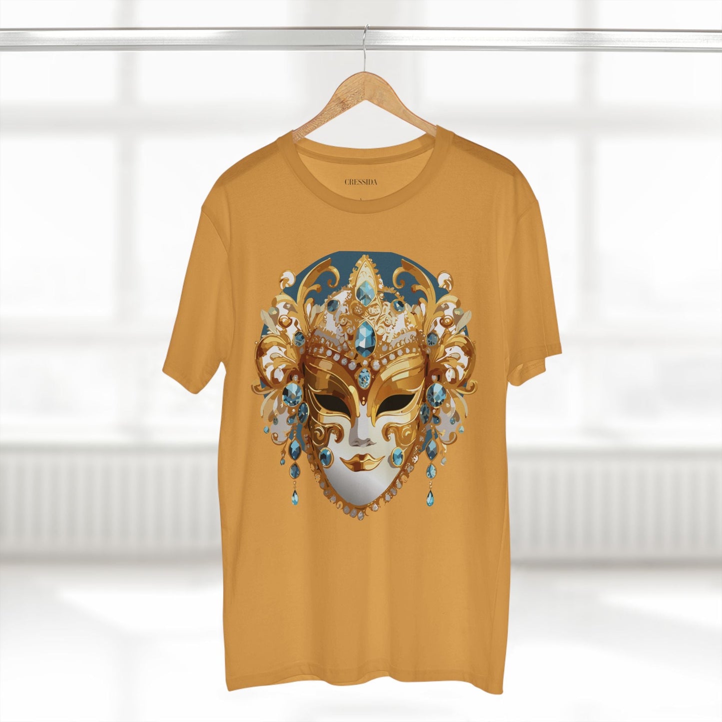Carnival Mask Graphic T-Shirt Unisex 100 Cotton With Antique Gold Art Design Tee 12