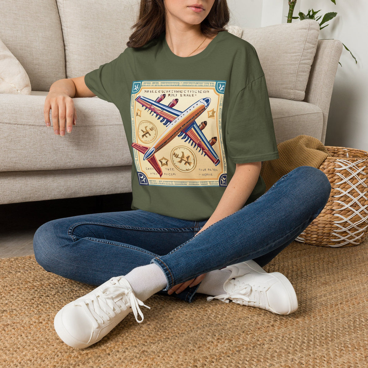 Aviator Vintage Plane T-Shirt — Retro Travel Aircraft Design Travel Post Graphic Design Unisex 100 Cotton Gildan T-Shirt