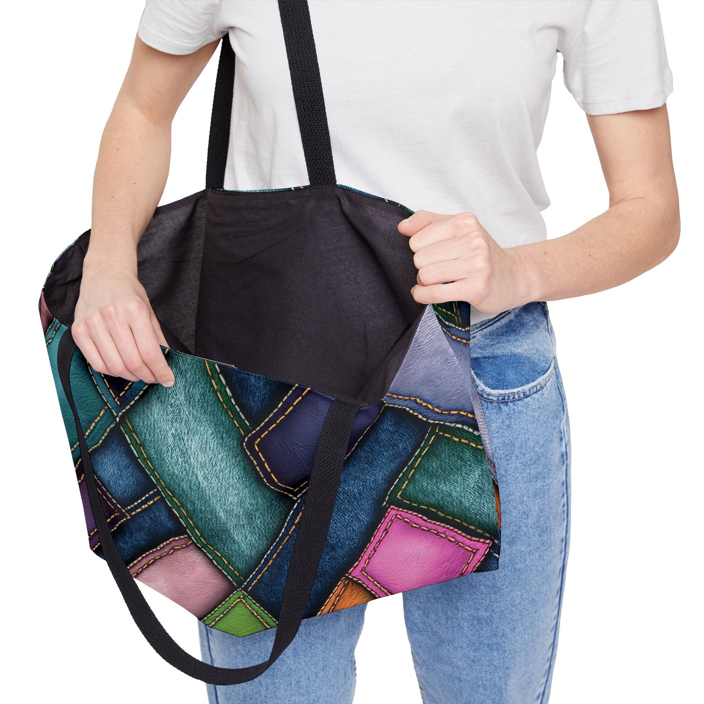 Denim Print Yoga Bag High-Quality 100% Spun Polyester 24x13 Canvas Gym Bag 42