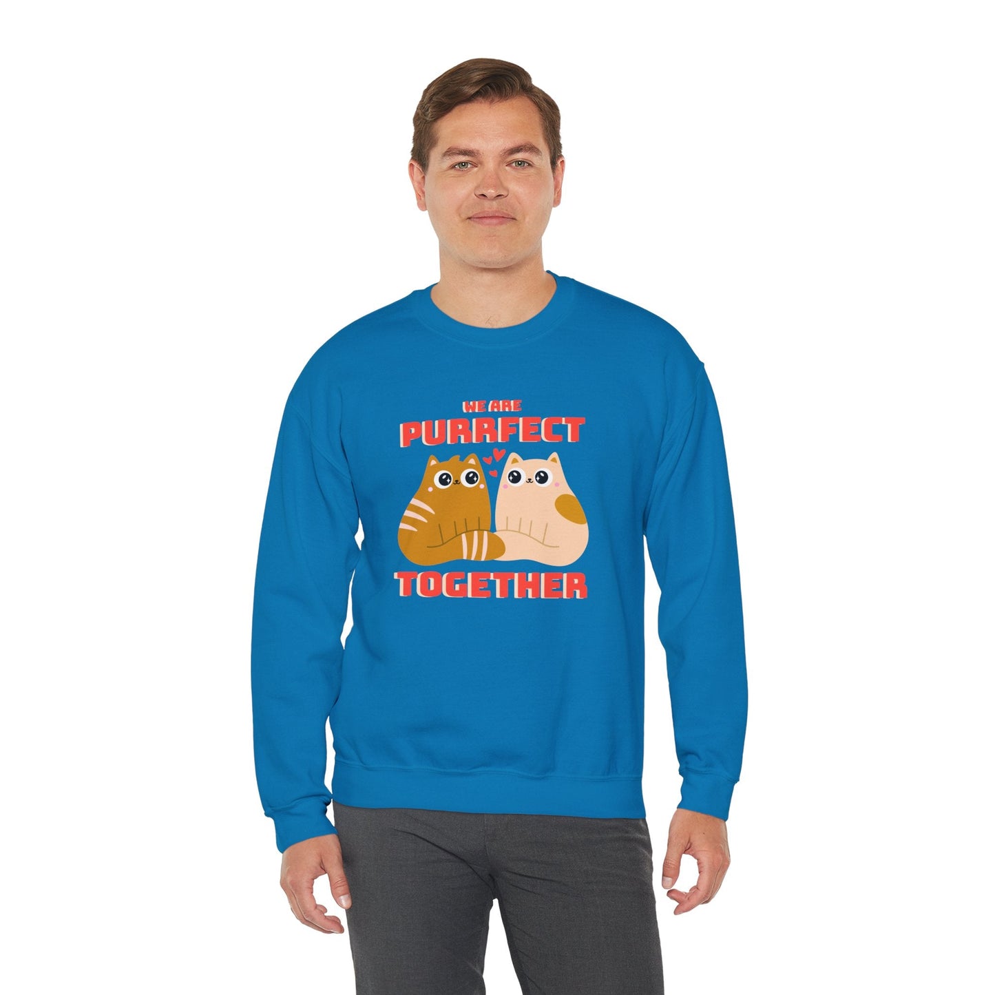 Cat Heart Sweatshirt Unisex 50/50 Cotton-Poly Blend Valentine Gift For Cat Lovers