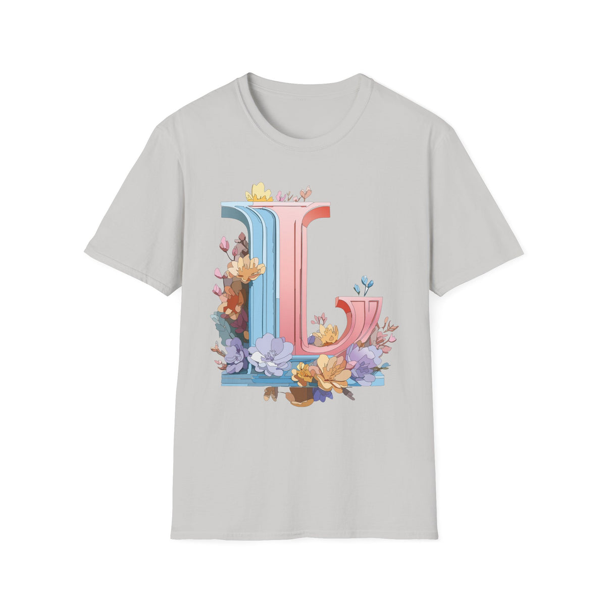 Floral Letter L T-Shirt | Pastel Monogram Tee