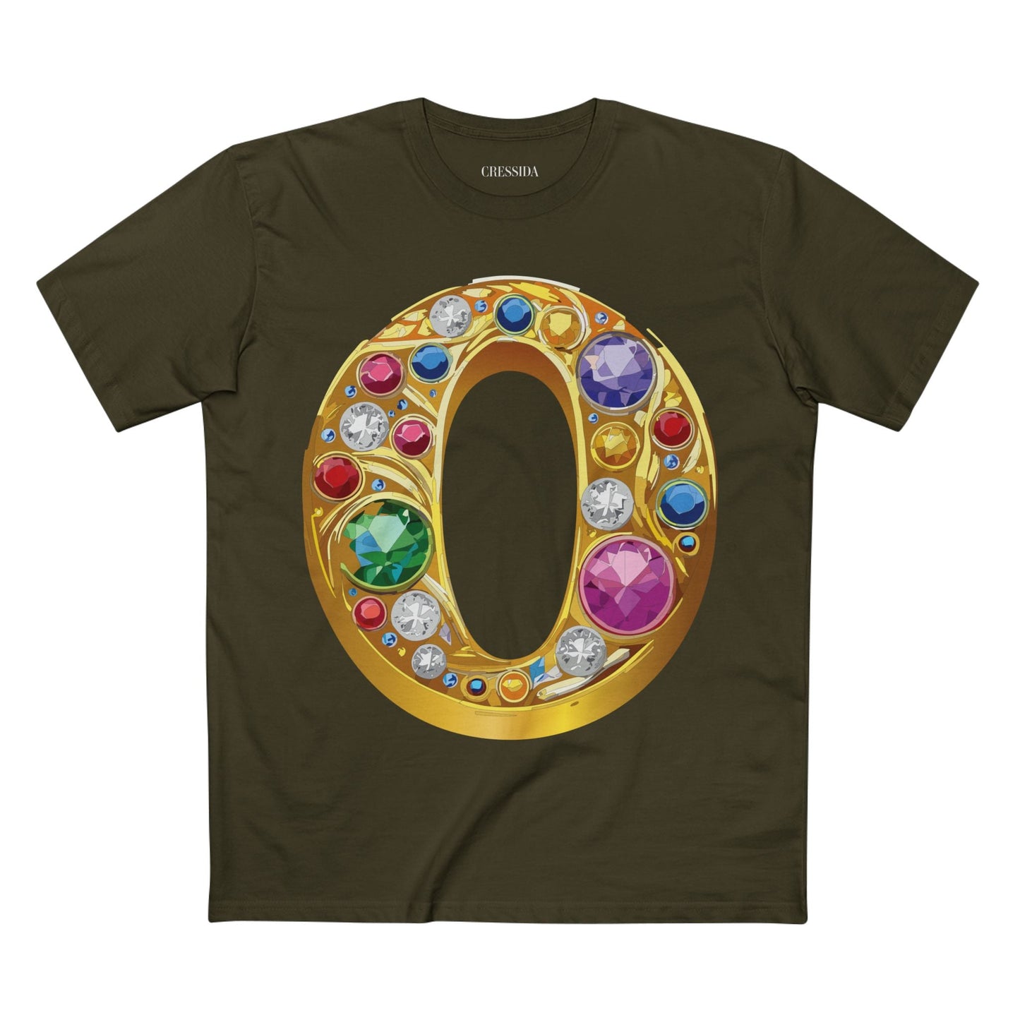 Letter O Graphic Design Tee Unisex 100 Cotton With Antique Gold Letters Artwork T-Shirt