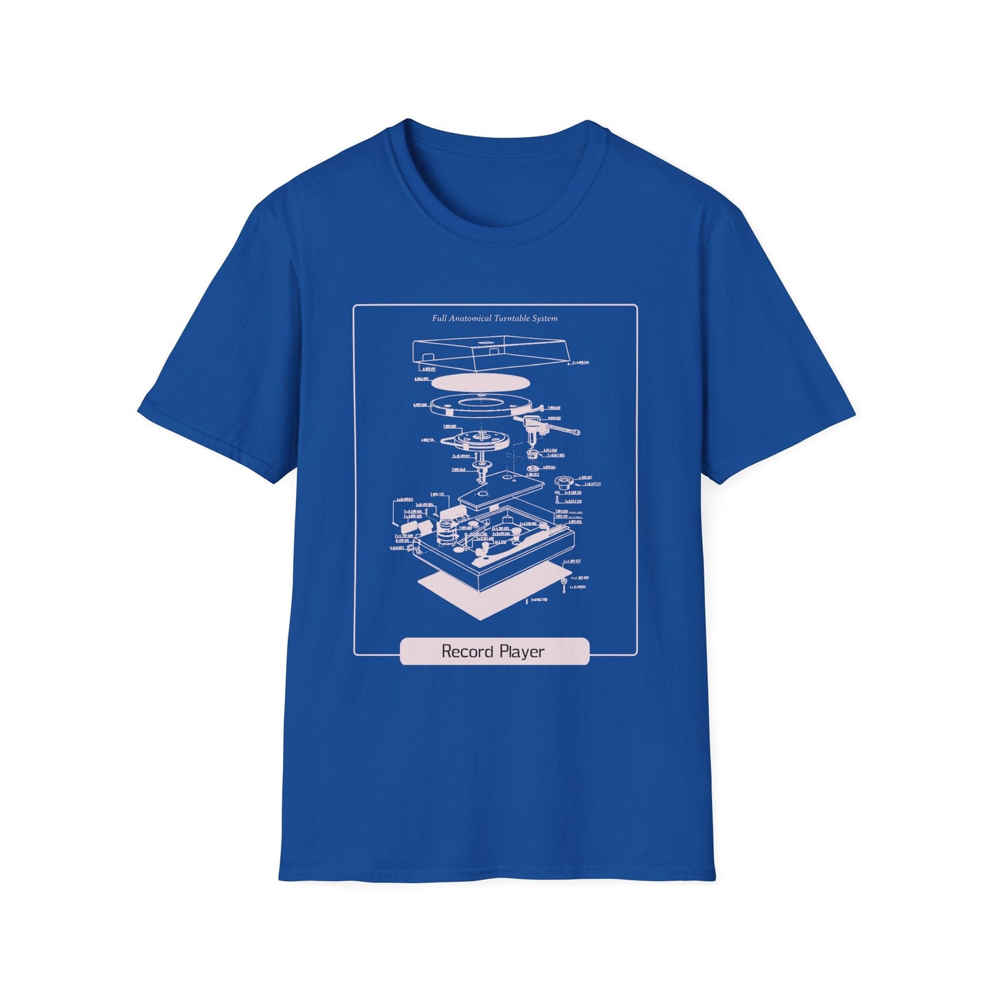 Record Player Blueprint T-Shirt Unisex Cotton Retro Vinyl Turntable Diagram Tee