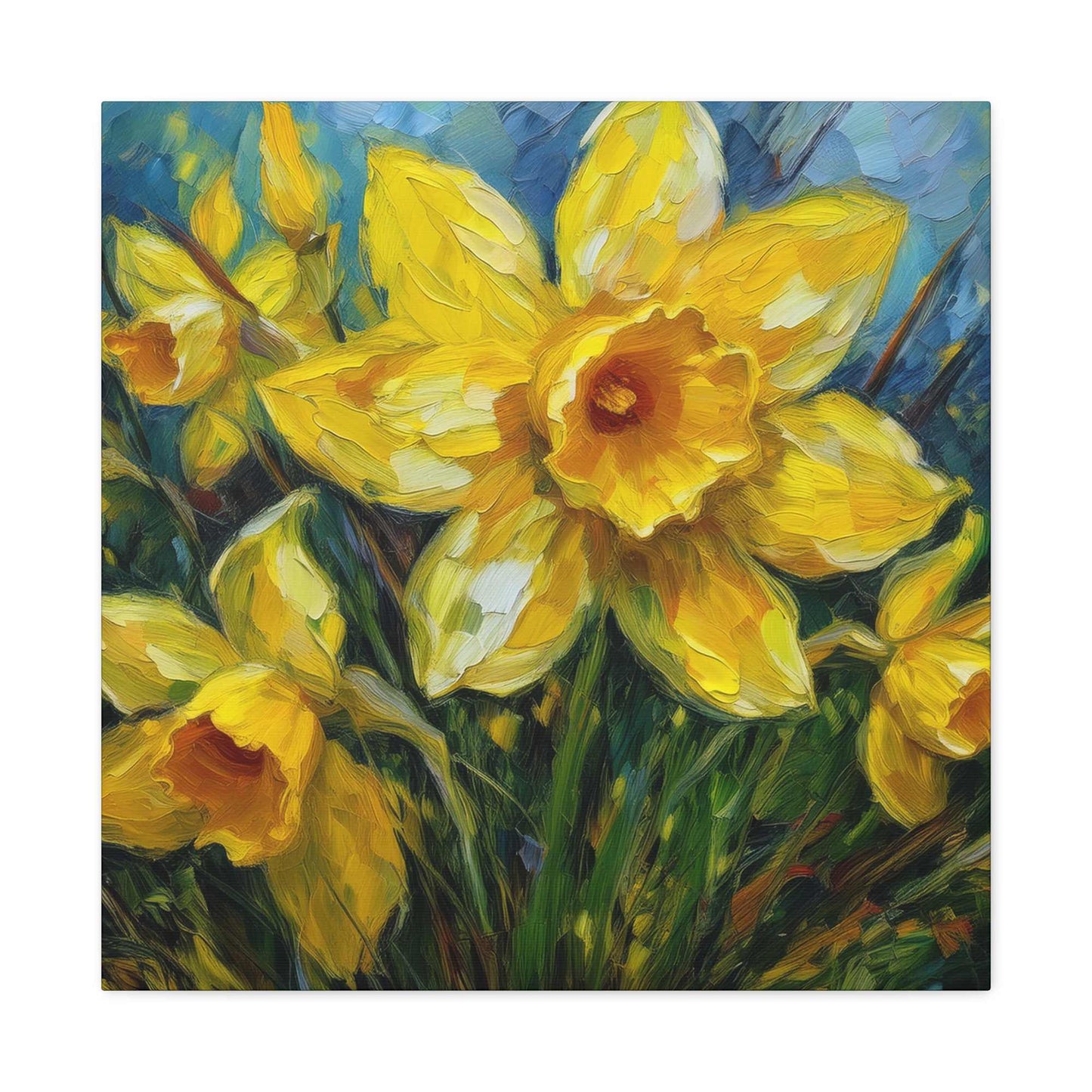 Narcissus Print Canvas, Floral Oil Paint Print 20x20, 24x24, 30x30, 32x32, 36x36 Art Design Pine-Wood Inner Frame MC-178