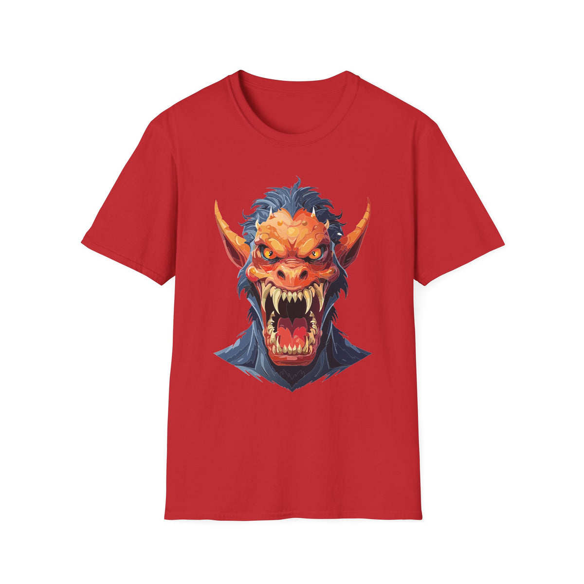 Demonic Monster Head T-Shirt — Fierce Horror Cartoon Graphic Tee Unisex 100 Cotton Gildan T-Shirt