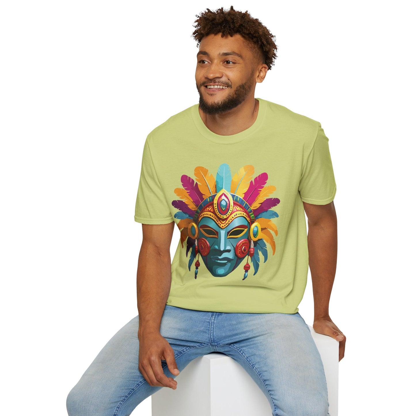 Mask Tee Shirt Unisex Short Sleeve Graphic Tee Masquerade Design 100 Percent Ring Spun Cotton