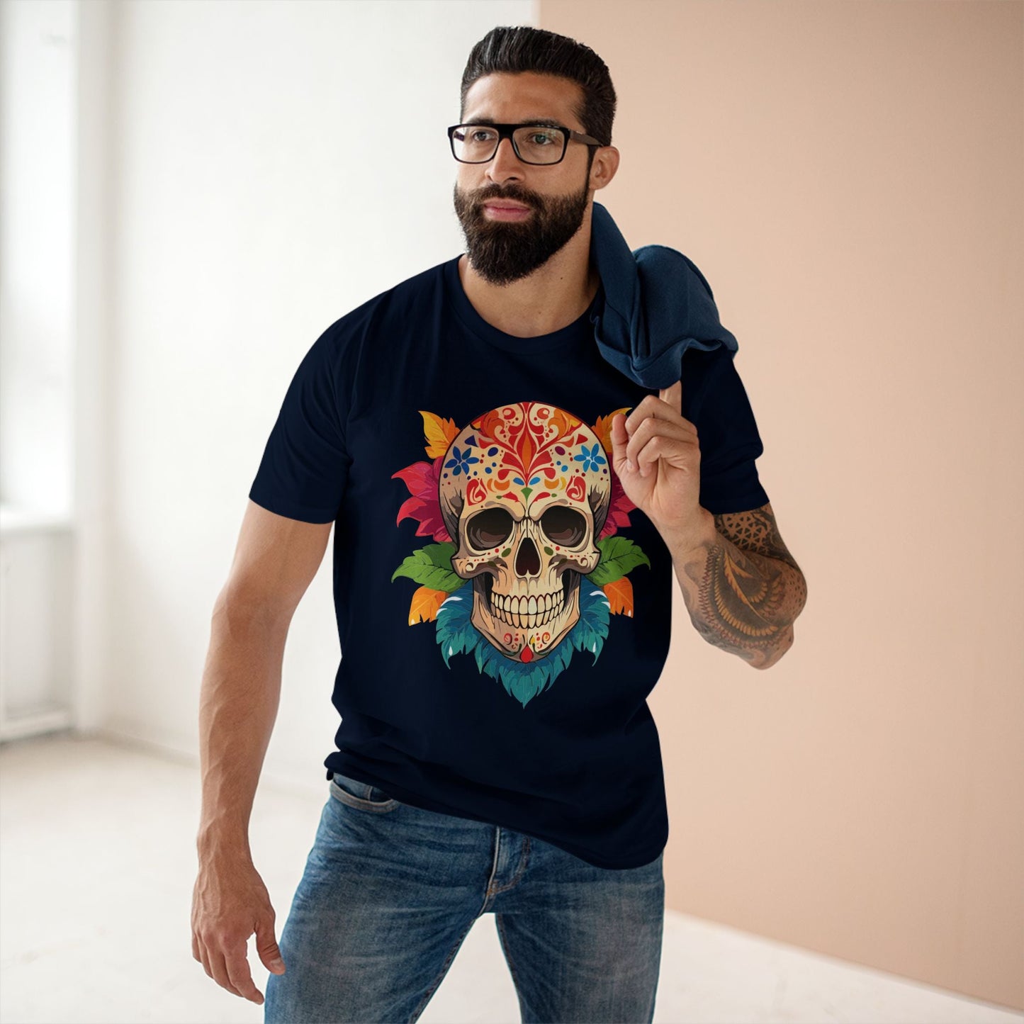 Unisex Skull Shirt With Original Art Design By Retro2Nova Premium Cotton Tee SS-5