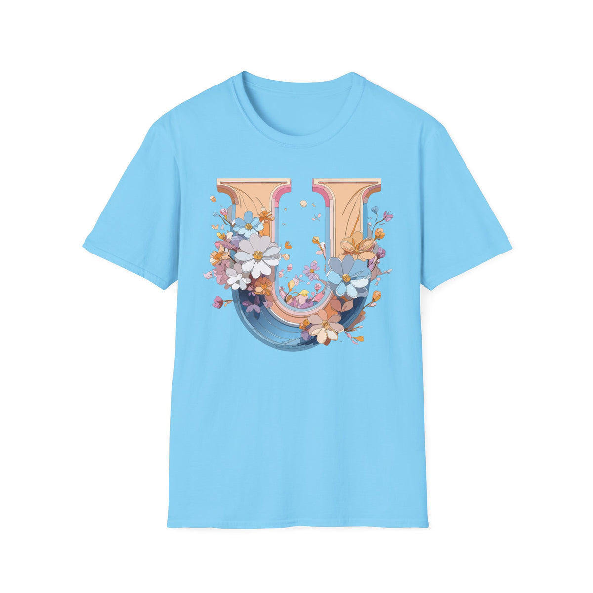 Floral Letter U T-Shirt | Monogram Initial Tee, Botanical Alphabet Shirt