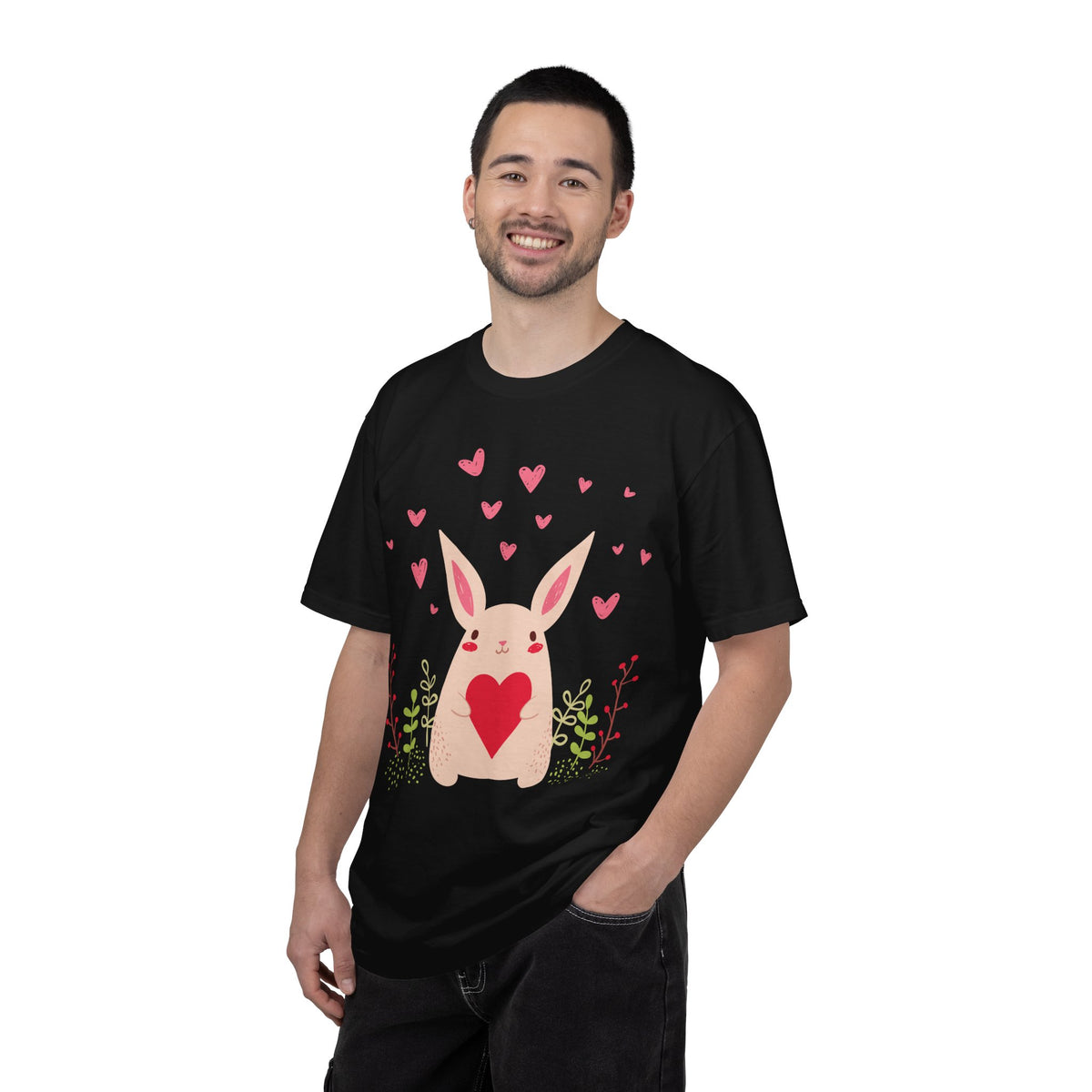 Easter Bunny Heart T-Shirt, Tee Shirt with Easter Signature, T Shirt with Easter Prints, Tee Shirt with Easter Design