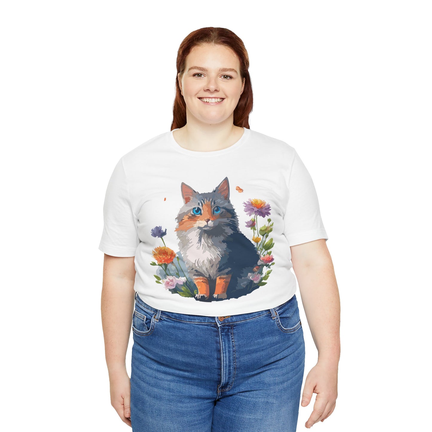 Floral Cat Tee, Animal Shirt, Cat Shirt, Floral Tee, Flower T-shirt, T-Shirt with Animal, Summer Top with Art Design