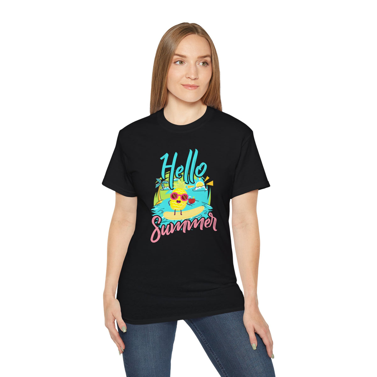 Hello Summer chick graphic Tee | Summer beach sun illustration