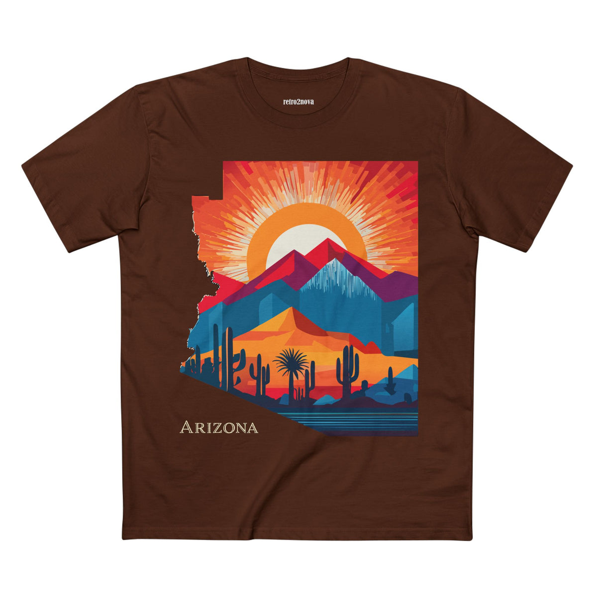 Arizona Desert Sunset Tee | State Silhouette, Cactus Landscape