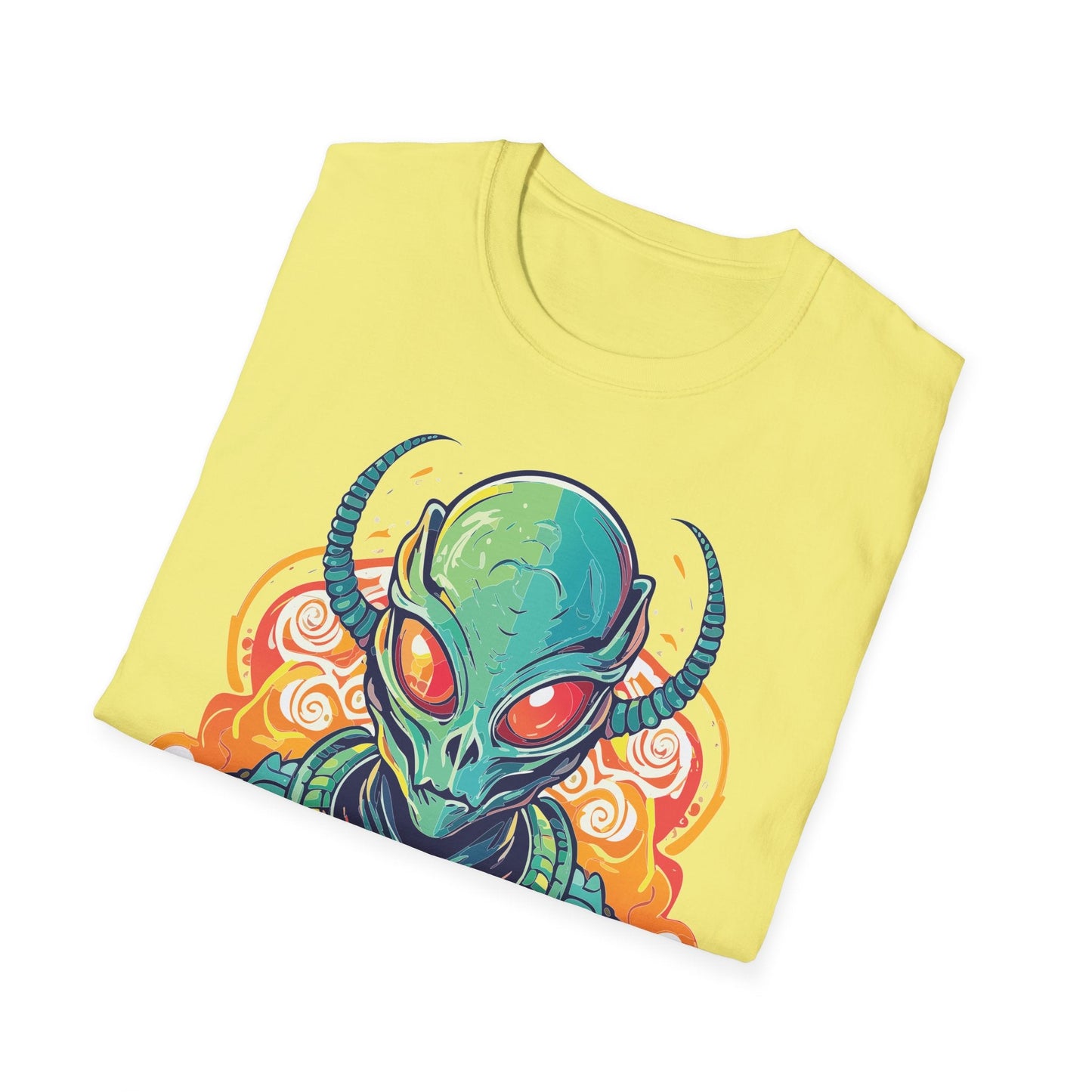 Cosmos Alien T Shirt Unisex Softstyle Cotton Tee With Space Artwork Graphic Design