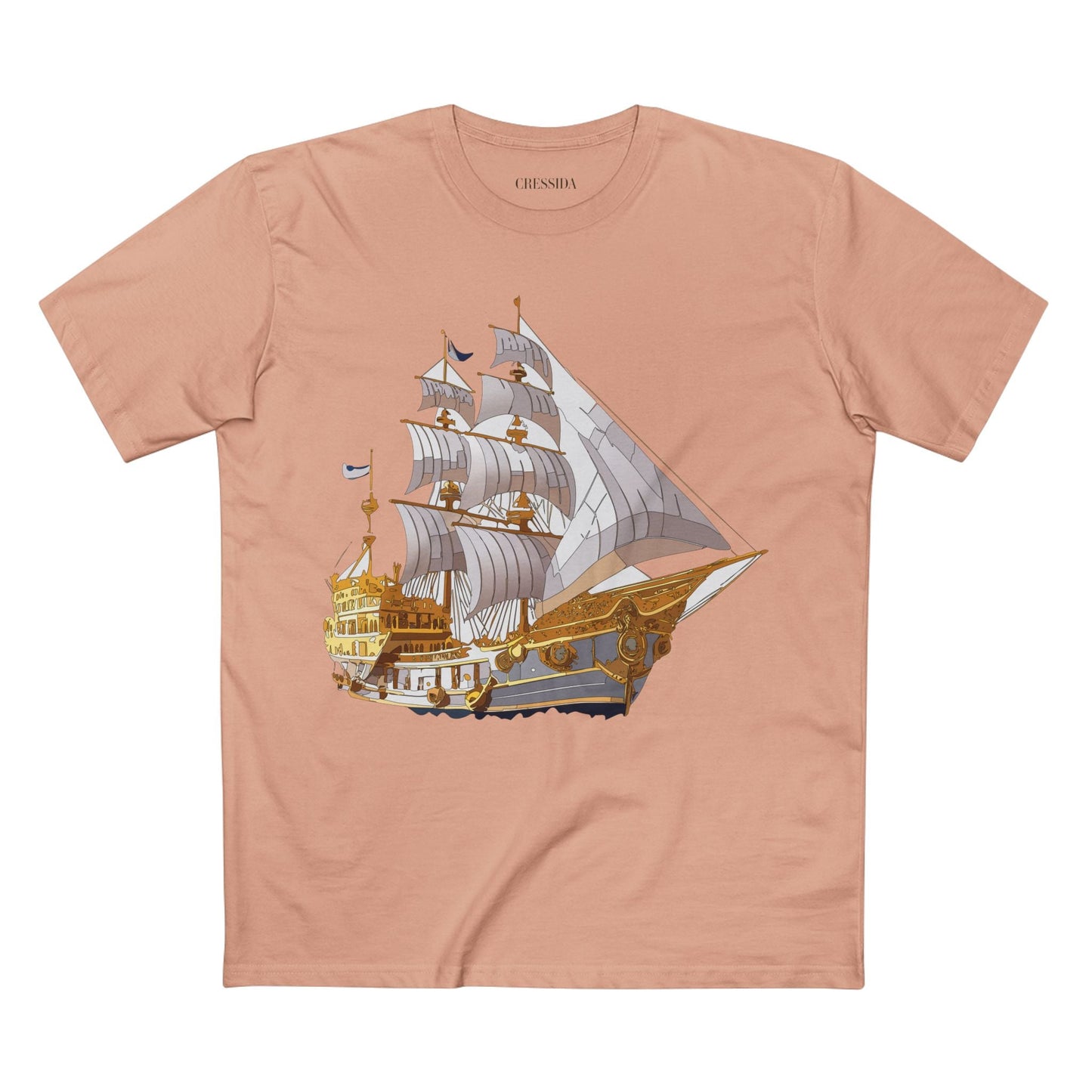 Ship Graphic Unisex 100 Cotton T-Shirt with Gold Frigate Art Design 10