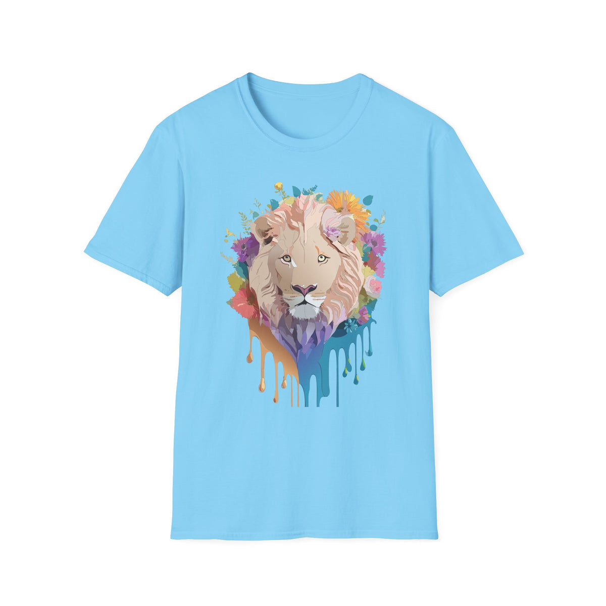 Floral Lion Portrait T-Shirt | Watercolor Drip Mane Tee