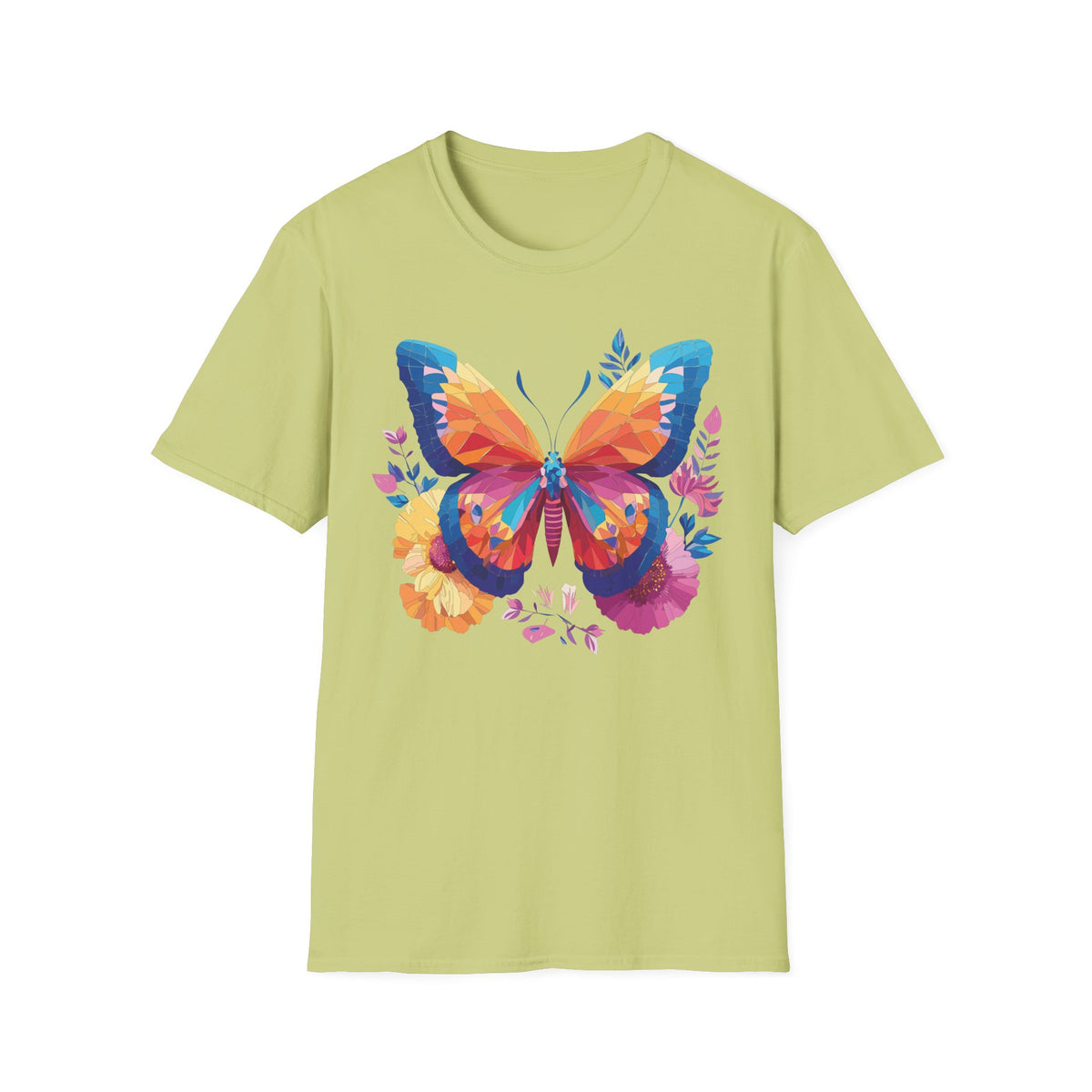 Colorful Geometric Butterfly T-Shirt | Rainbow Floral Wings Graphic Tee Unisex 100 Cotton Gildan T-Shirt