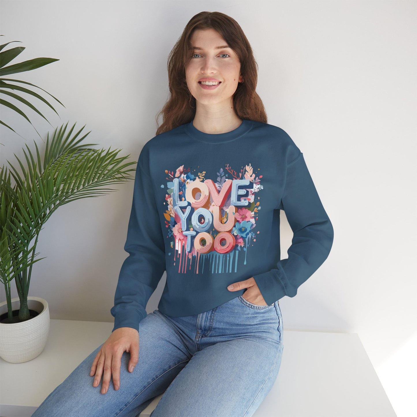 Floral Love Sweatshirt Unisex Valentine Day Crewneck 50 50 Cotton Polyester Cozy Warm Heavy Blend
