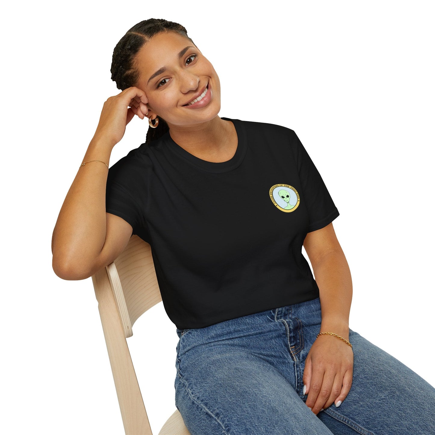Alien Badge TShirt  Small Chest Logo I Believe Retro Space Tee