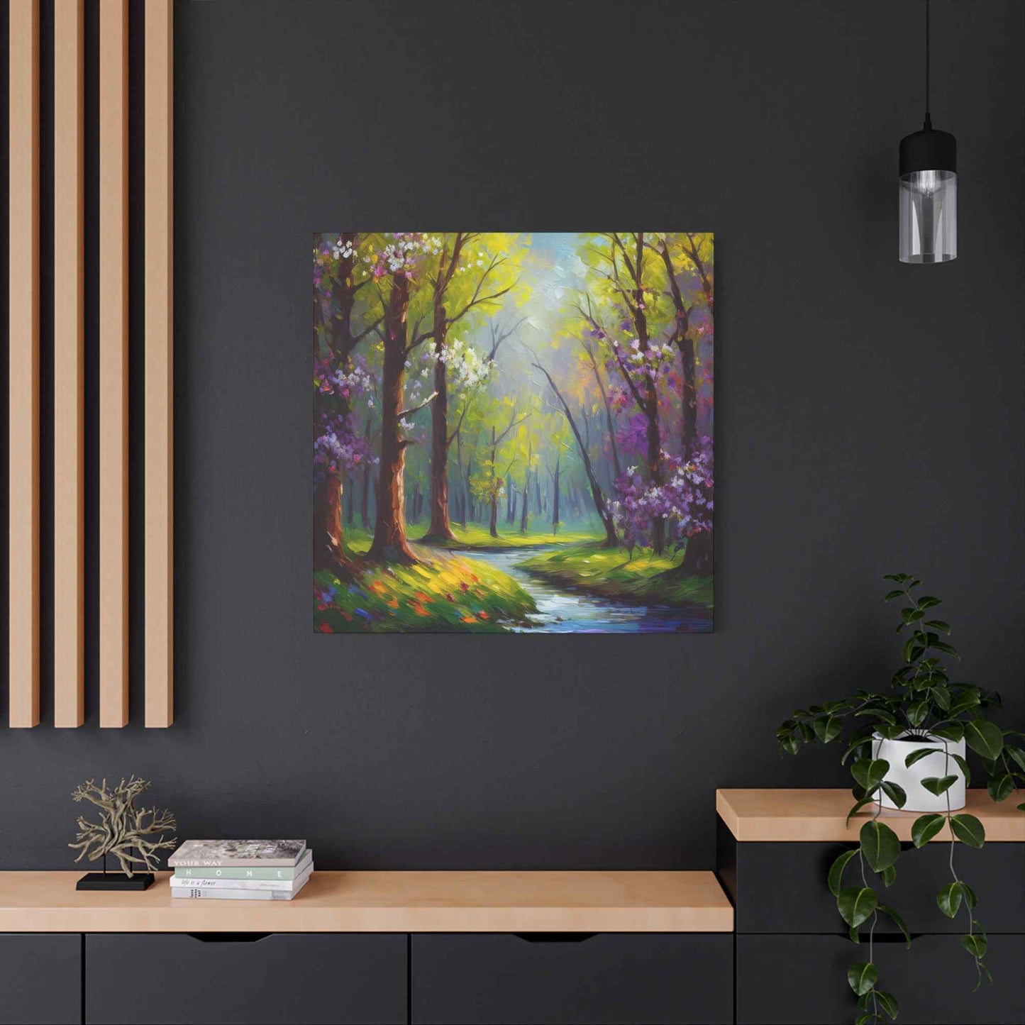 Spring Forest Print Canvas, Oil Paint Print 20x20, 24x24, 30x30, 32x32, 36x36 Art Design Print Pine-Wood Inner Frame MC-97