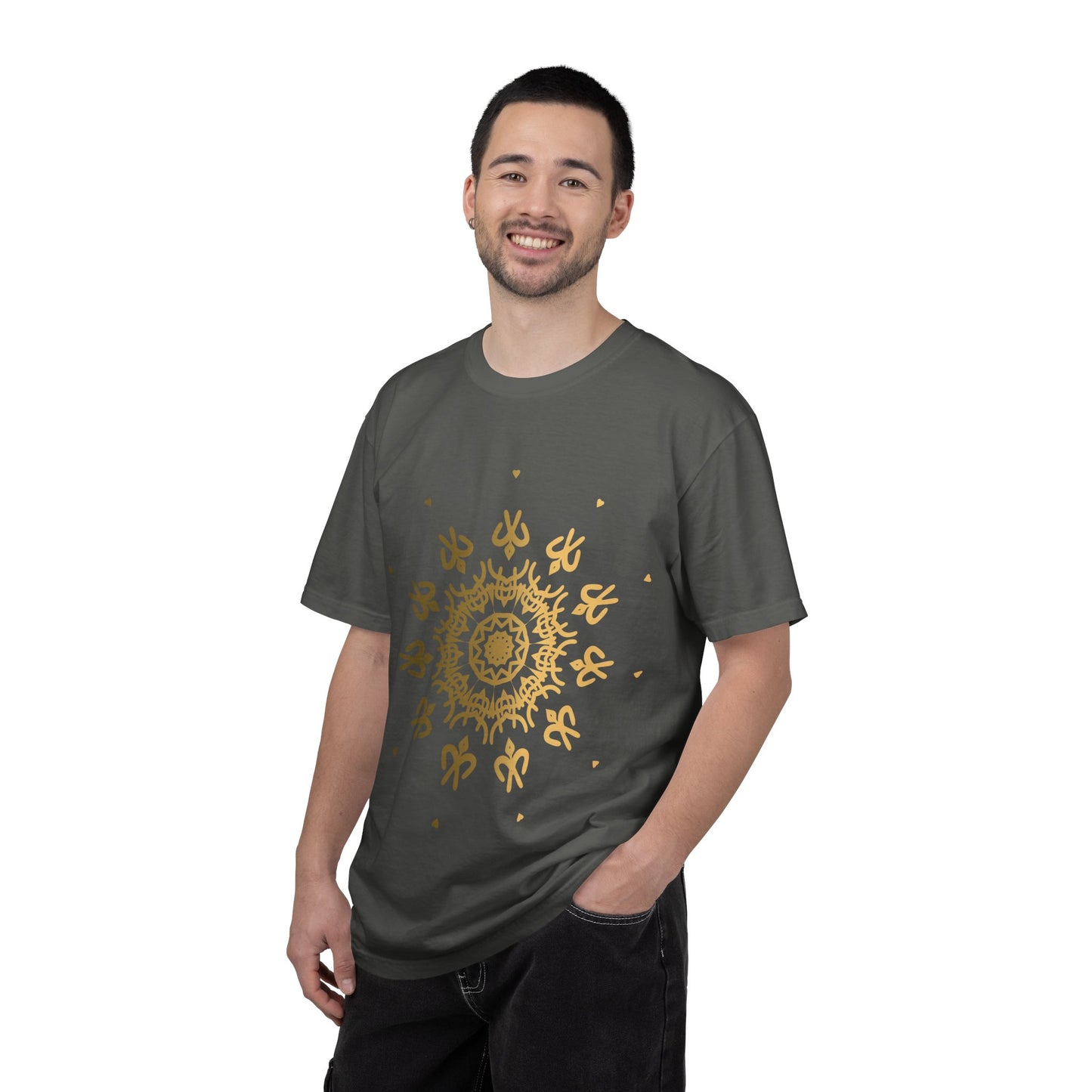 Unisex Garment Dyed Cotton T-Shirt with Mandala Graphic Design