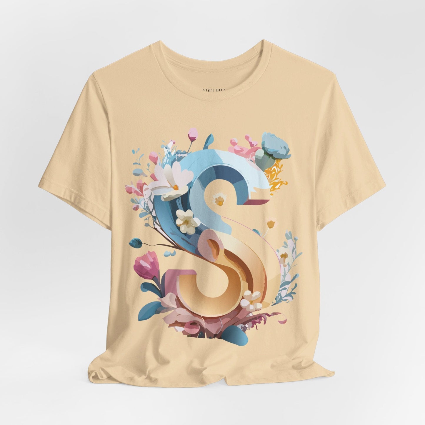 Letter S Shirt Graphic Tee Unisex Short Sleeve Vintage Inspired Adelpha Art Design