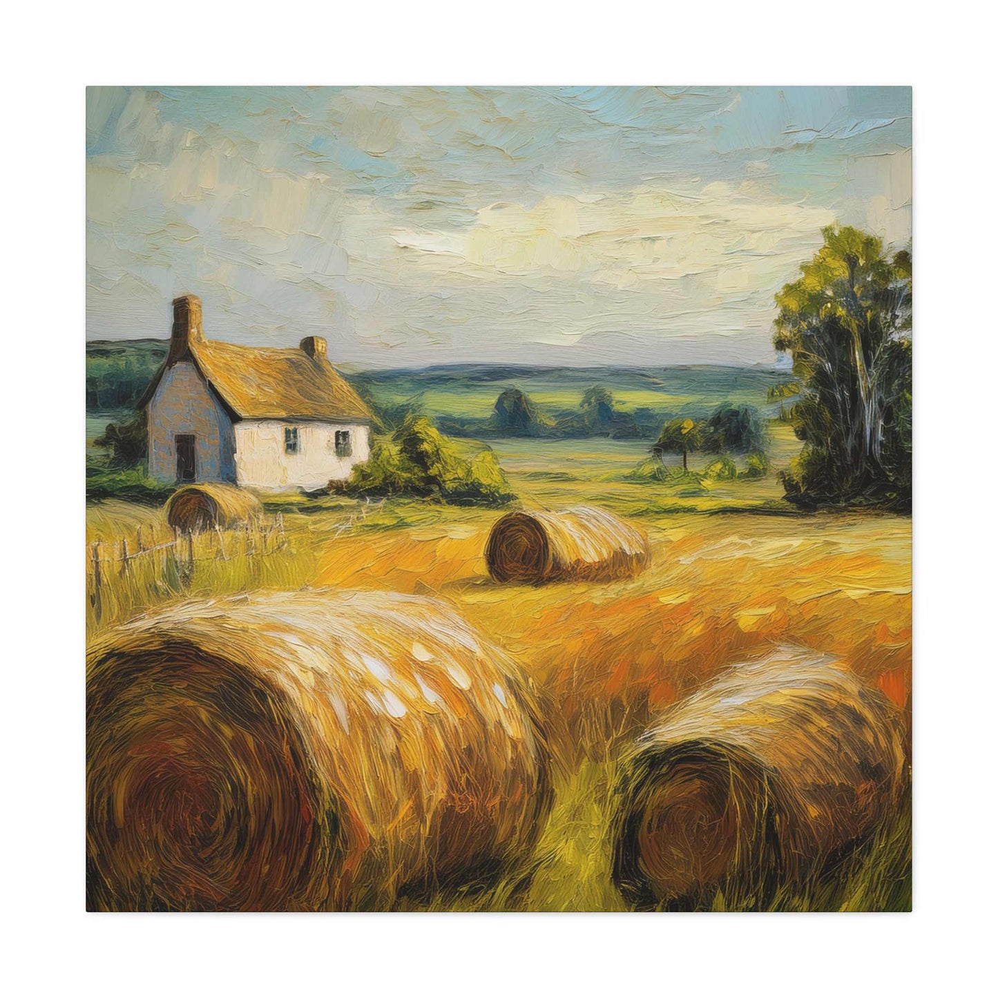 Countryside Print Canvas, Oil Paint Print 20x20, 24x24, 30x30, 32x32, 36x36 Art Design Print Pine-Wood Inner Frame MC-48