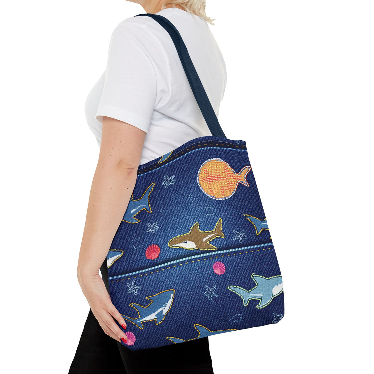 Denim Fabric Imitation Print Unisex Canvas Bag Poly Spun 3 Sizes Tote Bag 182-18