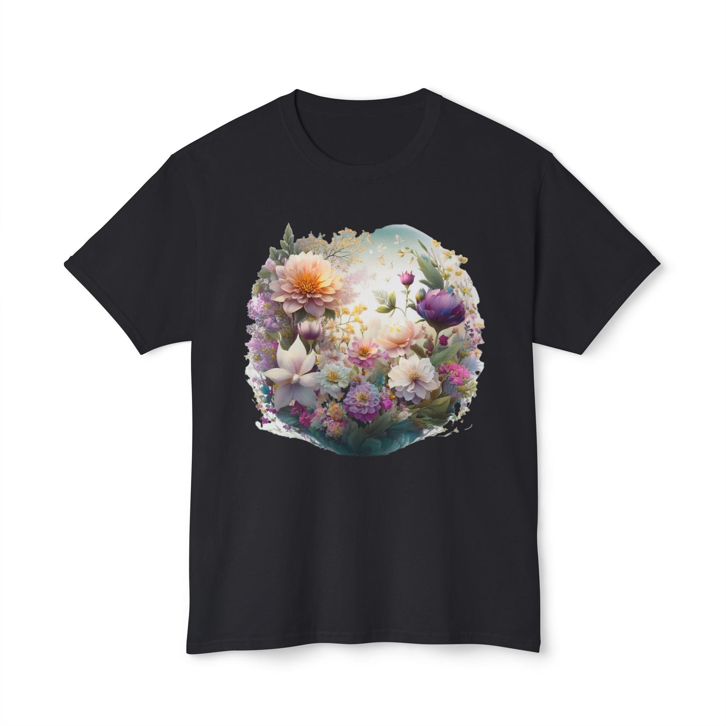 Unisex Floral Art T Shirt With Vintage Flower Print On 100 Percent HD Cotton Tee Made In USA