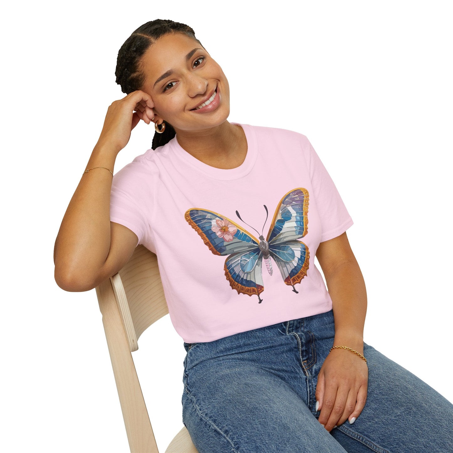 Unisex Butterfly Shirt Softstyle Tee 100 Percent Ring Spun Cotton Monarch Print Tee