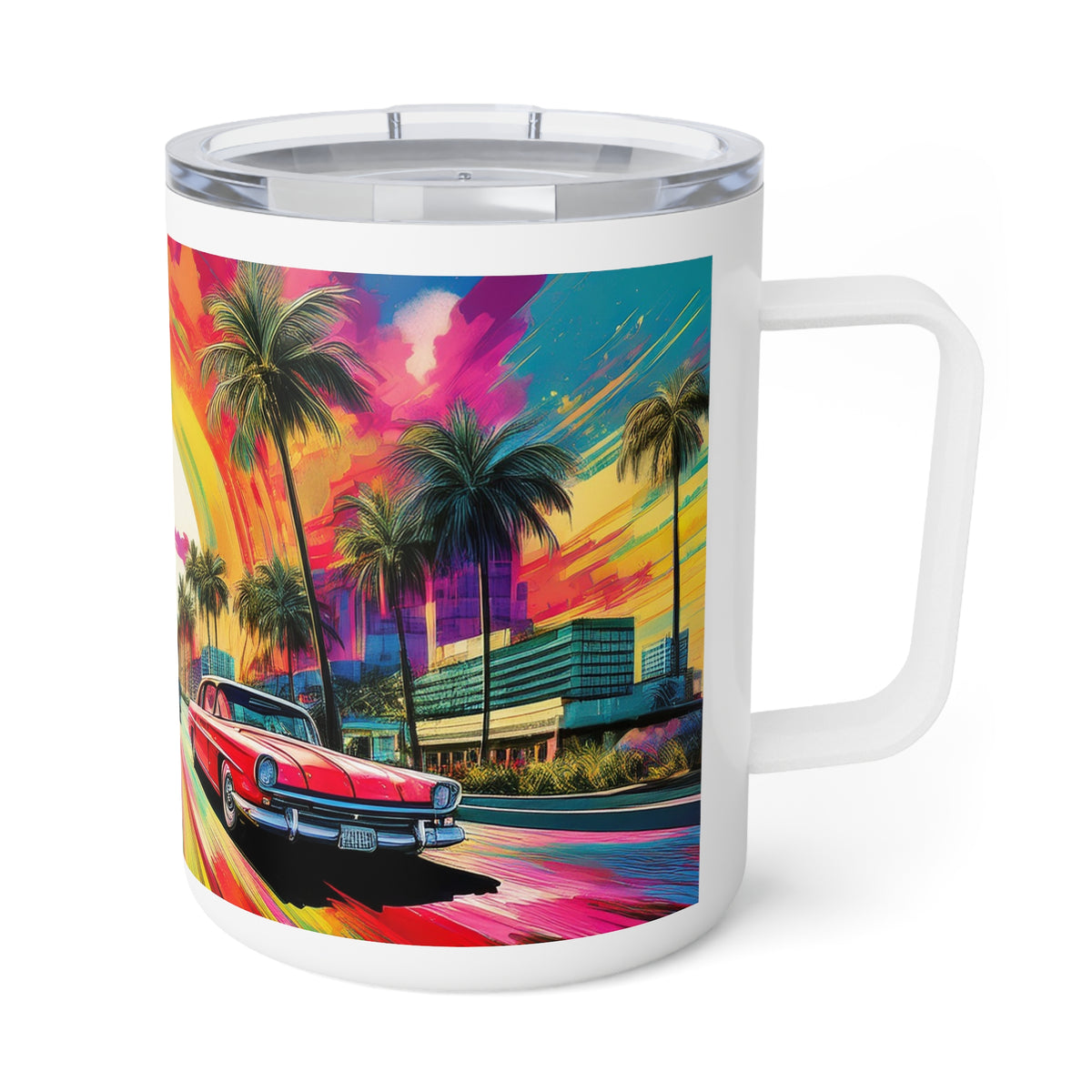 32 Art Design Insulated Coffee Mug Clear Lid 10oz Insulated Coffee Mug 10oz