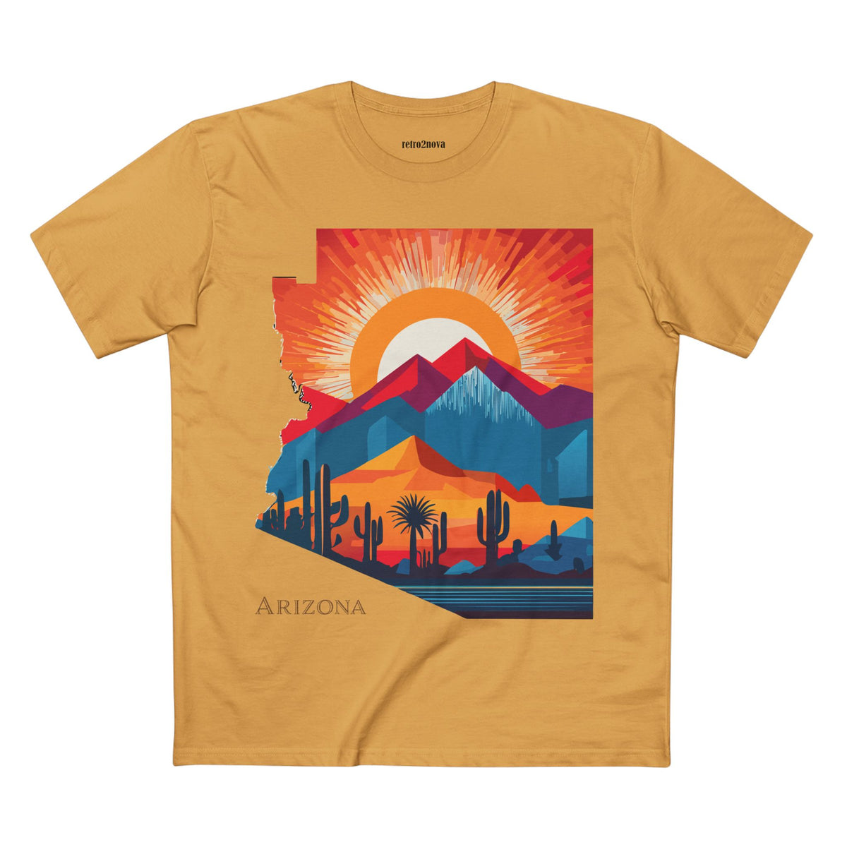 Arizona Desert Sunset Tee | State Silhouette, Cactus Landscape