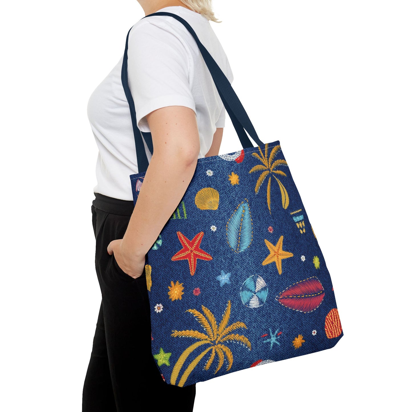 Denim Fabric Imitation Print Unisex Canvas Bag Poly Spun 3 Sizes Tote Bag 182-12
