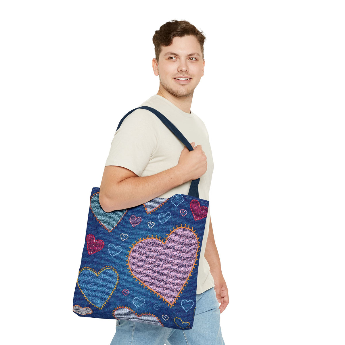 Love Day Graphic Design Denim Fabric Imitation Print Unisex Canvas Bag POLY 3 Sizes Tote Bag 201-27