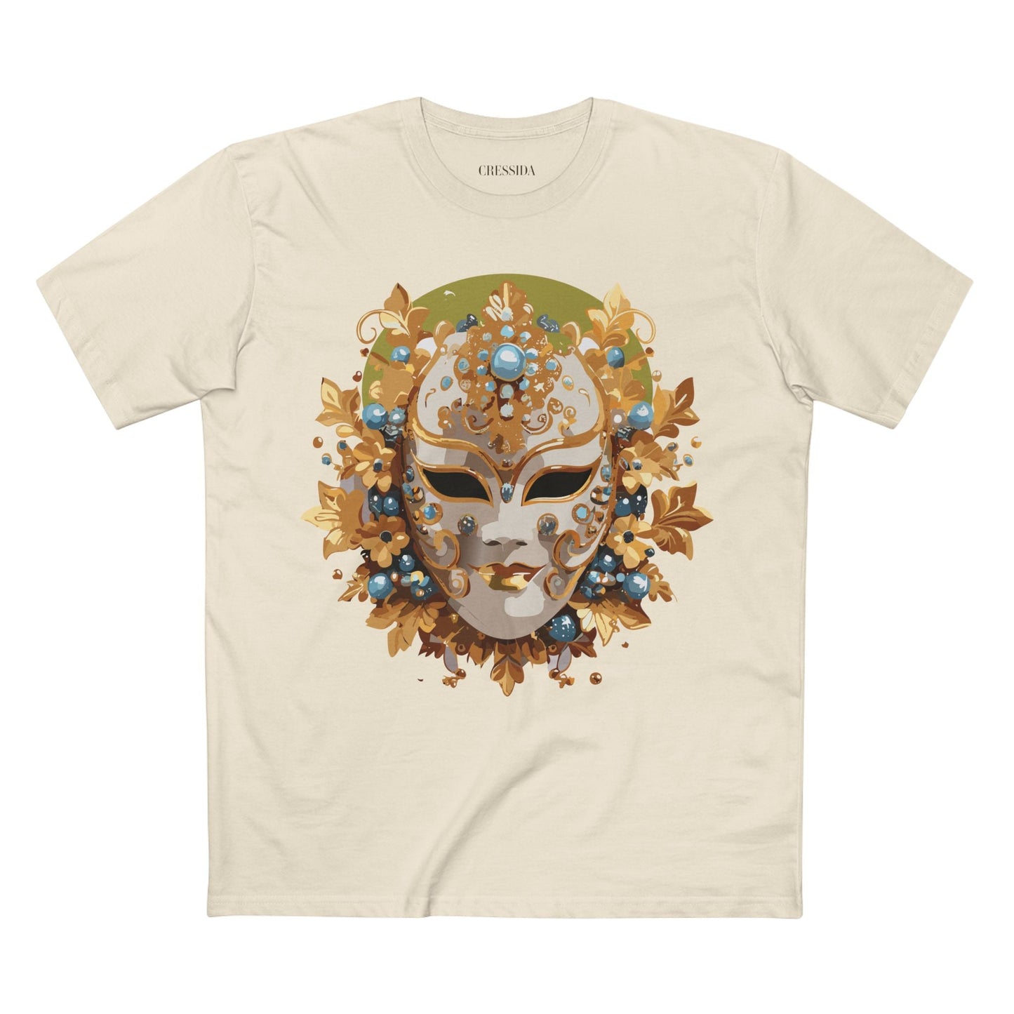 Carnival Mask Graphic T-Shirt Unisex 100 Cotton With Antique Gold Art Design Tee 8