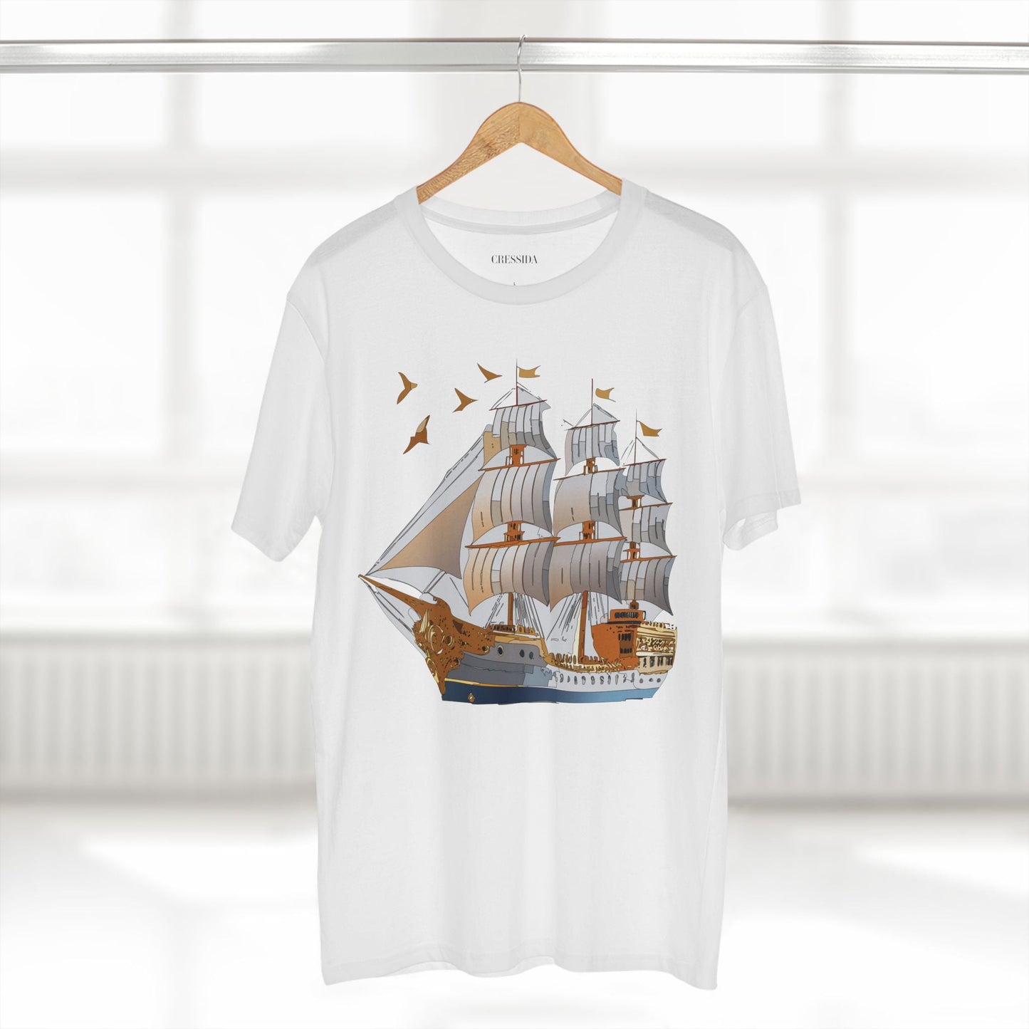 Ship Graphic Unisex 100 Cotton T-Shirt with Gold Frigate Art Design 4