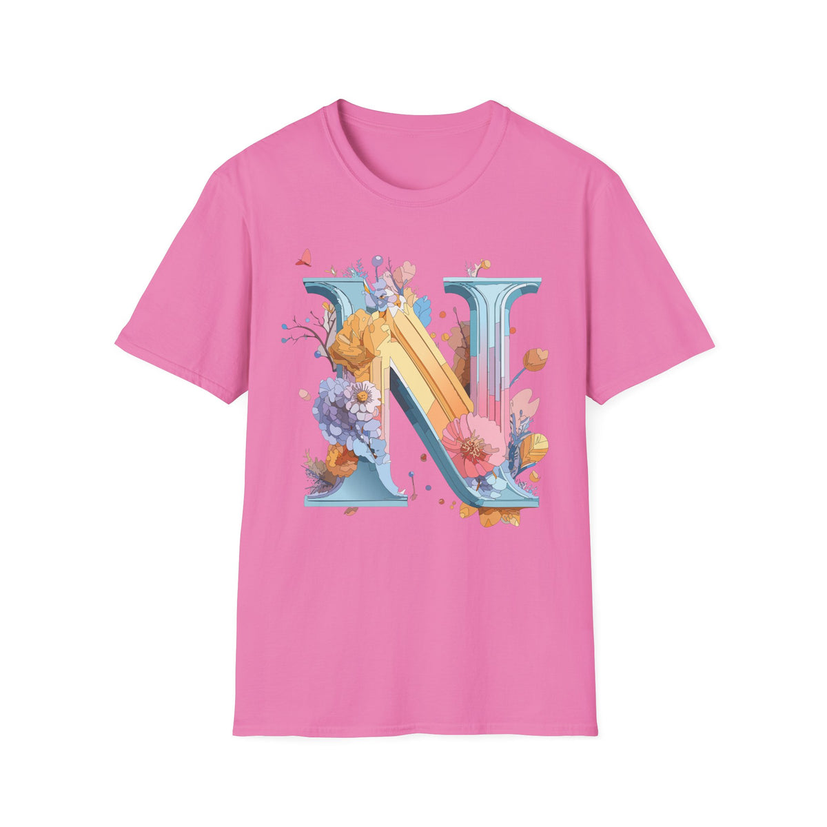 Floral Letter N T-Shirt | Monogram Initial N Tee
