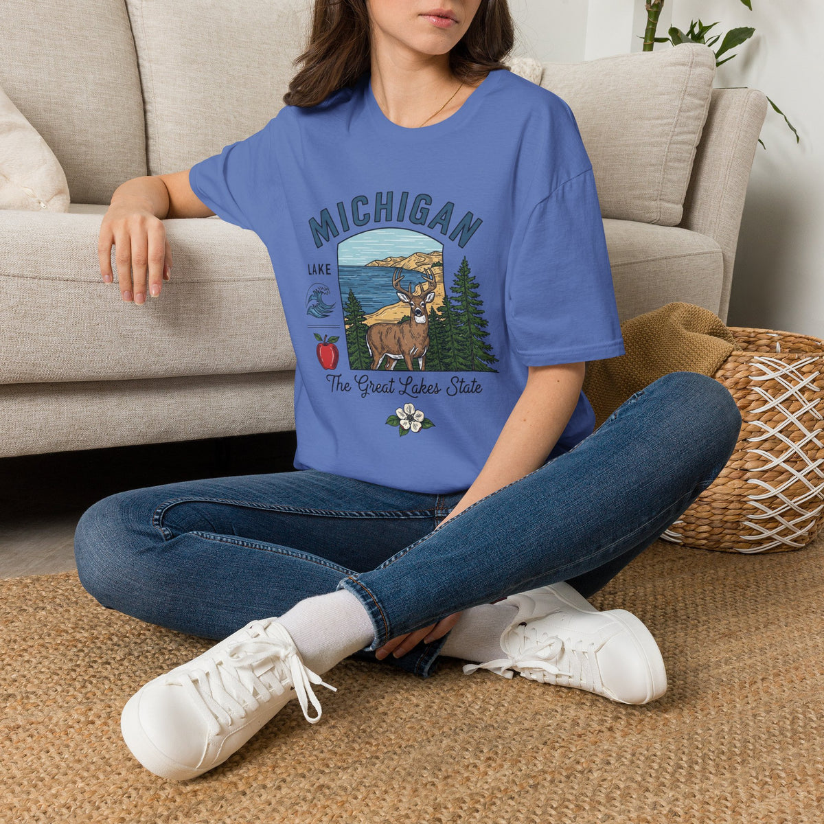 Michigan Graphic T-Shirt — The Great Lakes State Deer Lake Travel Tourist Graphic Design Unisex 100 Cotton Gildan T-Shirt