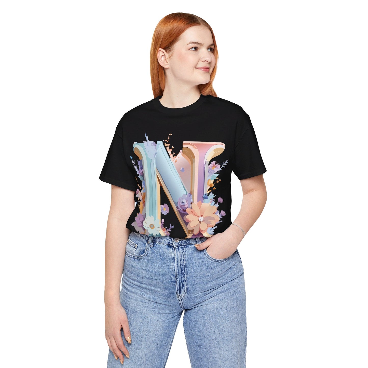 Letter N Shirt Graphic Tee Unisex Vintage Inspired Art Adelpha Design Short Sleeve