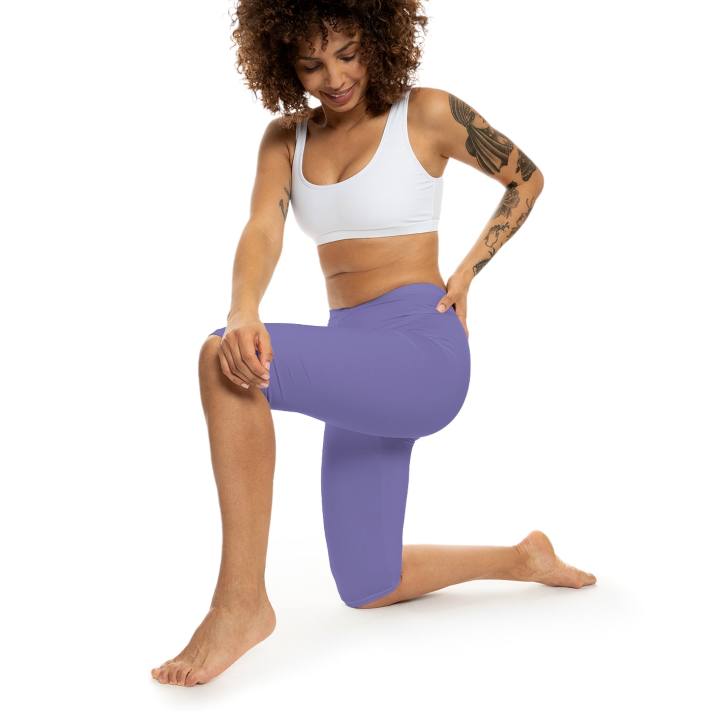 Night Lilac Color Women's Brushed Suede Poly Span Casual Capri Leggings XS-2XL