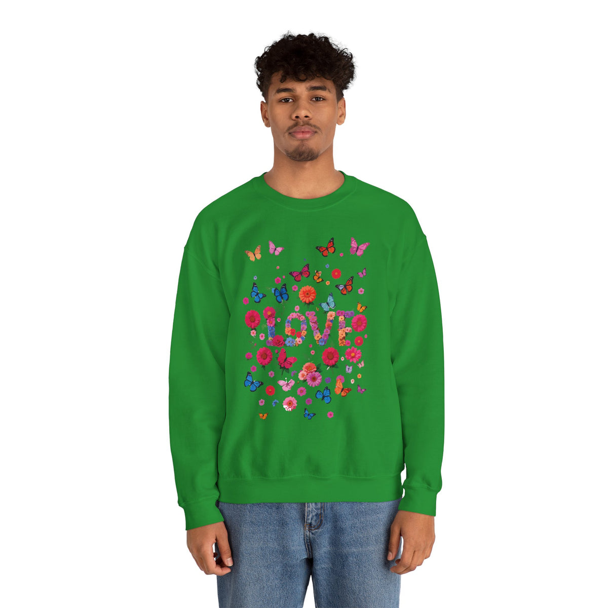 Unisex Floral Love Sweatshirt, Love Floral Sweatshirt, Floral Butterfly Sweatshirt, 50/50 Cotton-Poly Valentine's Day Sweatshirt 07