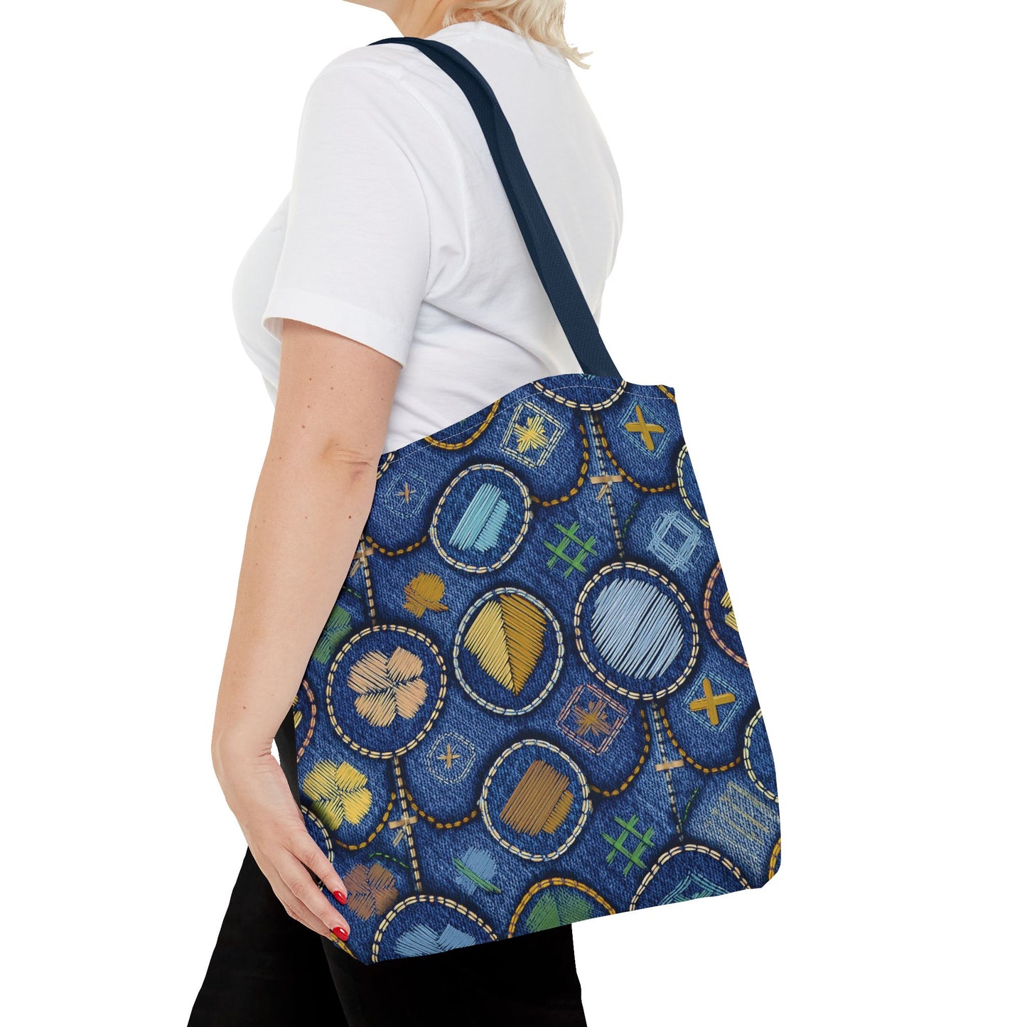 Denim Fabric Imitation Print Unisex Canvas Bag Poly Spun 3 Sizes Tote Bag 189-4