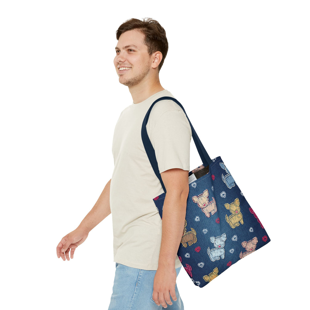 Love Day Graphic Design Denim Fabric Imitation Print Unisex Canvas Bag POLY 3 Sizes Tote Bag 201-11