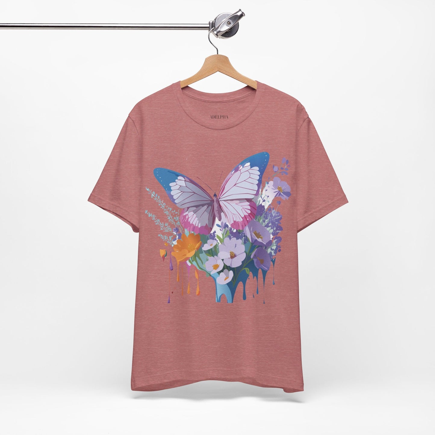 Butterfly Graphic Unisex 100 Cotton Lightweight Vintage Floral Design Jersey Tee 1
