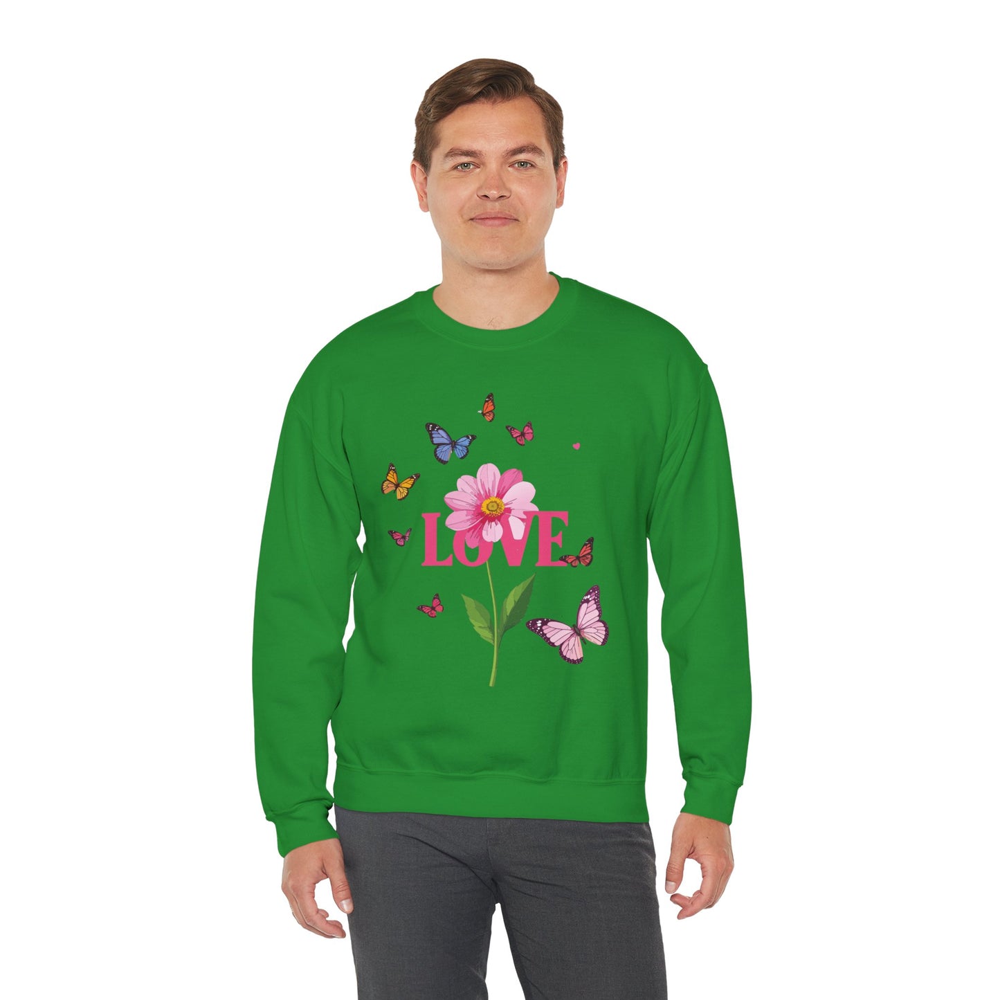 Unisex Floral Love Sweatshirt, Love Floral Sweatshirt, Floral Butterfly Sweatshirt, 50/50 Cotton-Poly Valentine's Day Sweatshirt 01