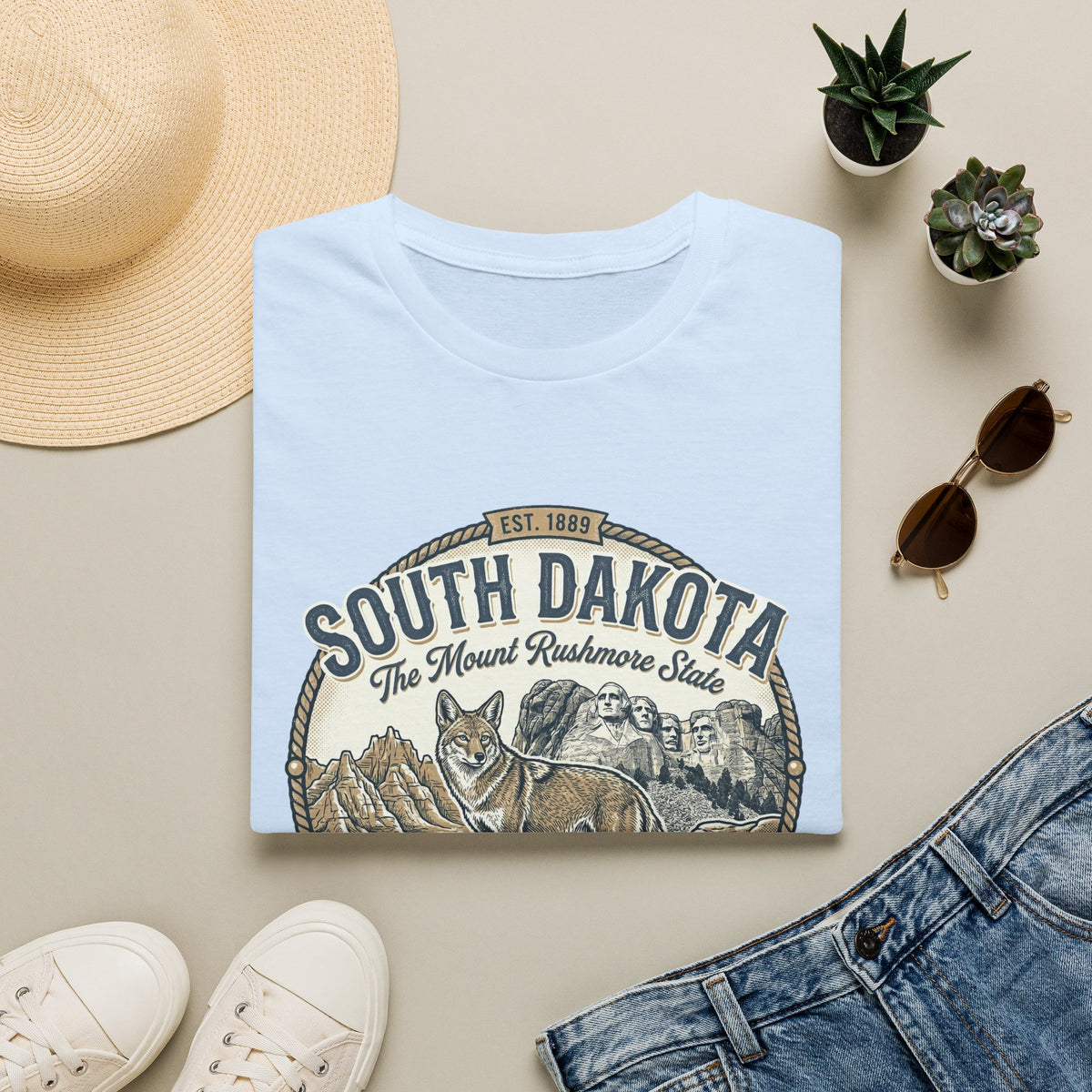South Dakota Wildlife Tee – State Prairie Flowers Travel Tourist Graphic Tee Unisex 100 Cotton Gildan T-Shirt