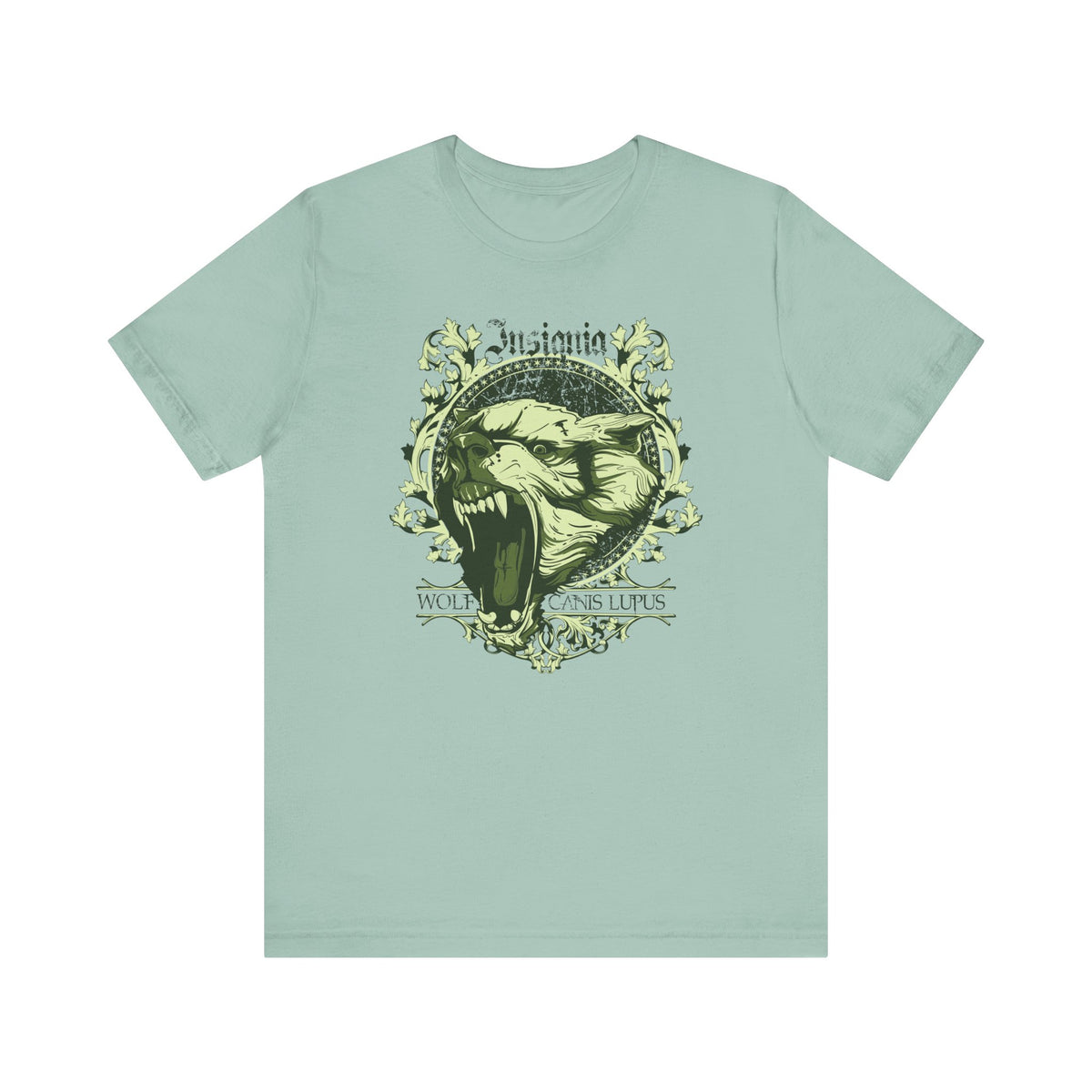 Howling Wolf Skull Tee Gothic Vintage Crest Green Graphic Unisex Cotton Shirt Art-54