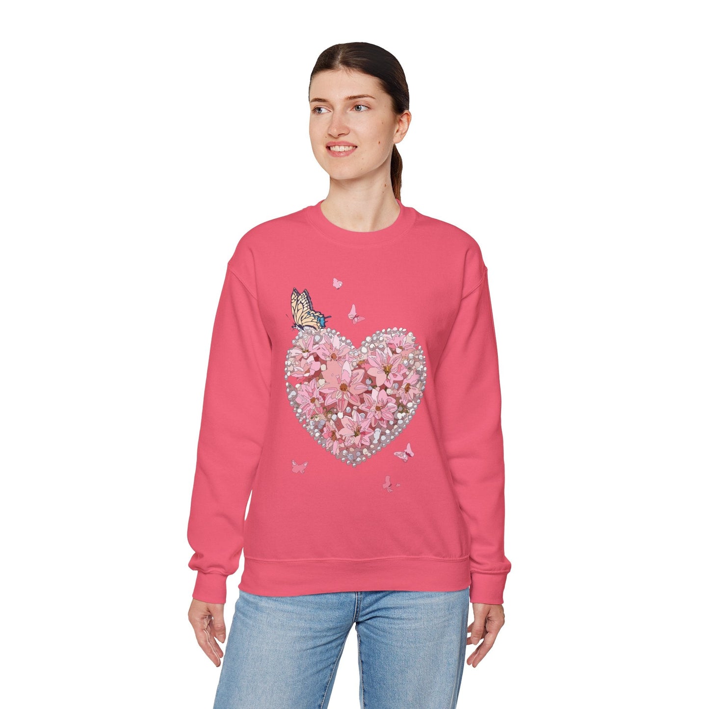 Unisex Floral Heart Sweatshirt with Love Floral Design for Valentines Day Gift Idea
