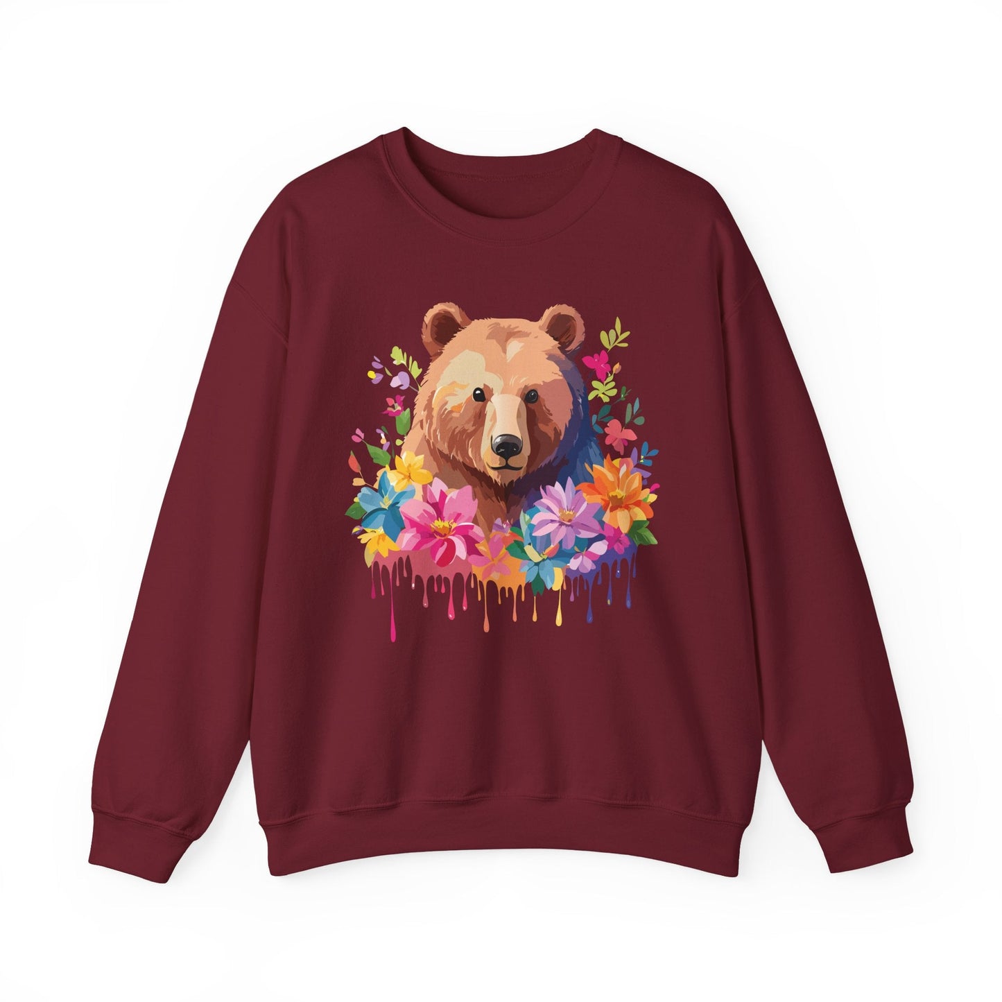 Unisex Floral Bear Sweatshirt With Art Design Animals Sweatshirt